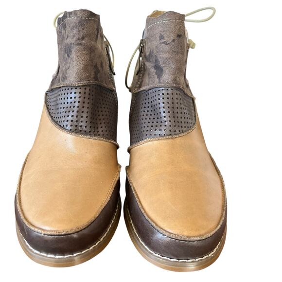 Corkys Elite Ankle Boots Womens Size 9 Brown/Cashew Multi Fabric Leather Ties - Picture 4 of 9